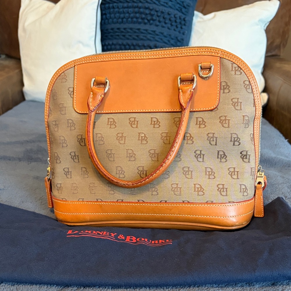 Vintage Dooney & Bourke Signature Domed Canvas & Leather Satchel